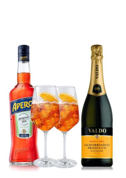 4-teiliges Aperol Set mit Aperol 2 Gläsern und Prosecco