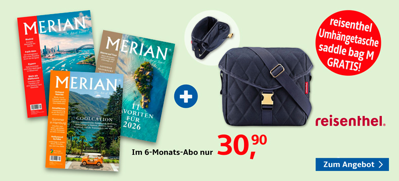 6-Monats-Abo Merian mit gratis Umhängetasche 