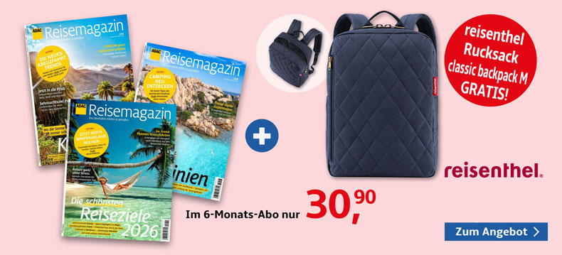 6-Monats-Abo der Zeitschrift ADAC Reisemagazin + gratis Rucksack